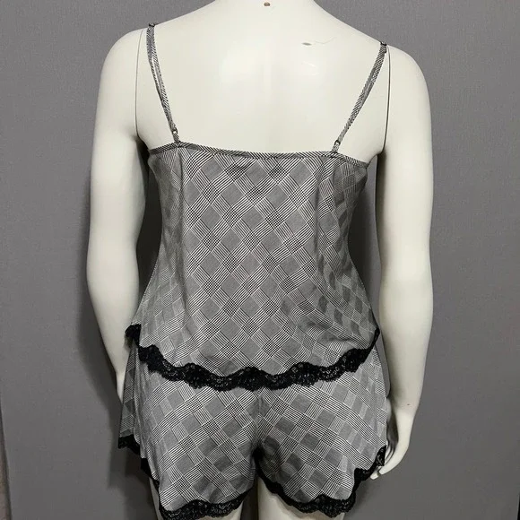 SOLD❌❌❌Lauren Ralph Lauren Houndstooth Satin 2 Pc Short Pajama Set Sz-Large - Picture 3 of 11